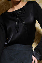 Embroidered Bow Tie Detail Top